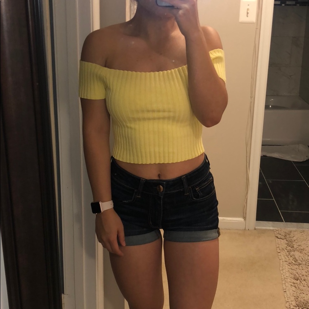 NWOT Yellow Ribbed Knit Off the Shoulder Top - Picture 1 of 1